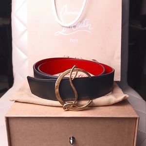 Brand New Women's Cristian Louboutin Logo Reversible Belt Calf Paris Metal